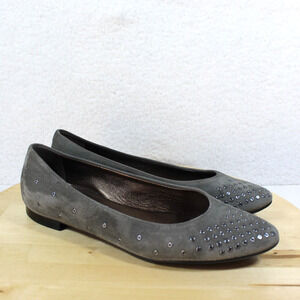 AGL Flats 39 Womens 9 Gray Suede Slip On Shoe Rhinestone Studs Quiet Luxury